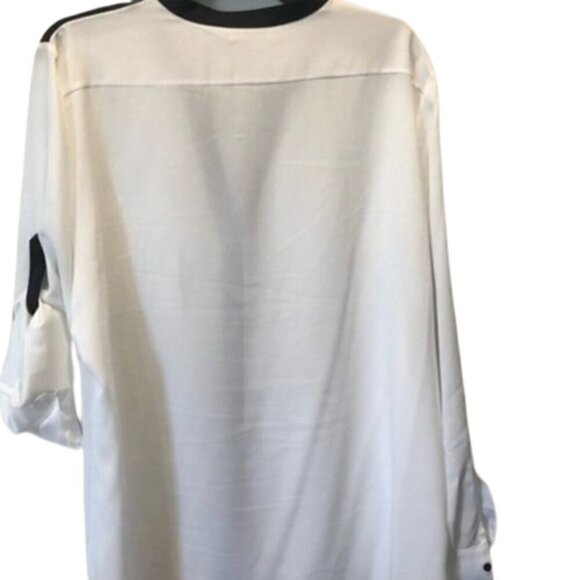 Calvin Klein Tunic Blouse Size S White w black trim Career Preppy - Picture 3 of 7